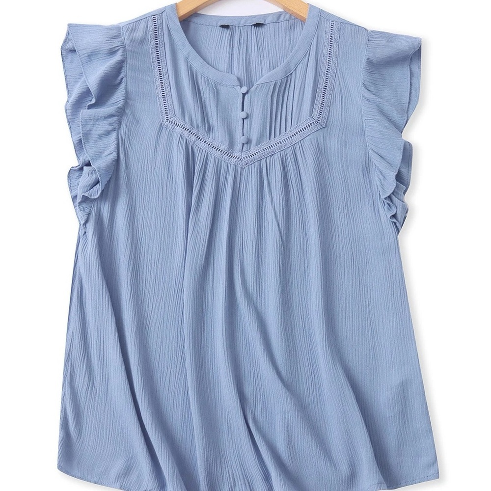 Flutter short Sleeve Ruffle Blouse round crew neck sleeveless